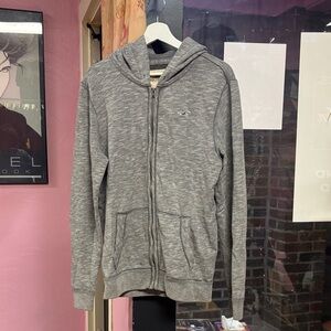 Y2K Era Hollister Men's Heather Gray Zip-Up Sweater